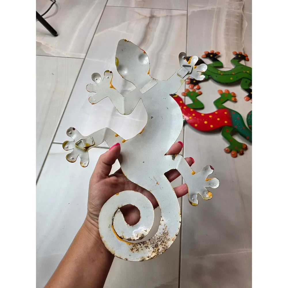 Set of 3 Colorful Metal Gecko Wall Art Hand Painted Lizard Garden Decor 13‎ Inch